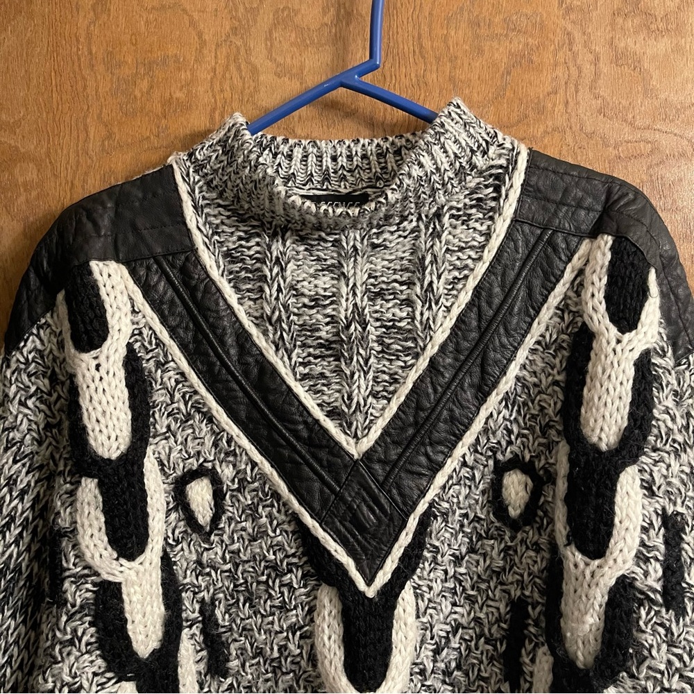 City Streets Vintage 80s 90s Chunky Sweater with Leather Accents Sz L - Picture 3 of 4